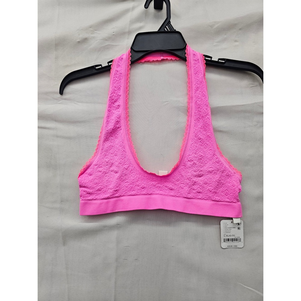 Free People Womens Adella Halter Bralette Pink Polyamide Blend Size L/XL